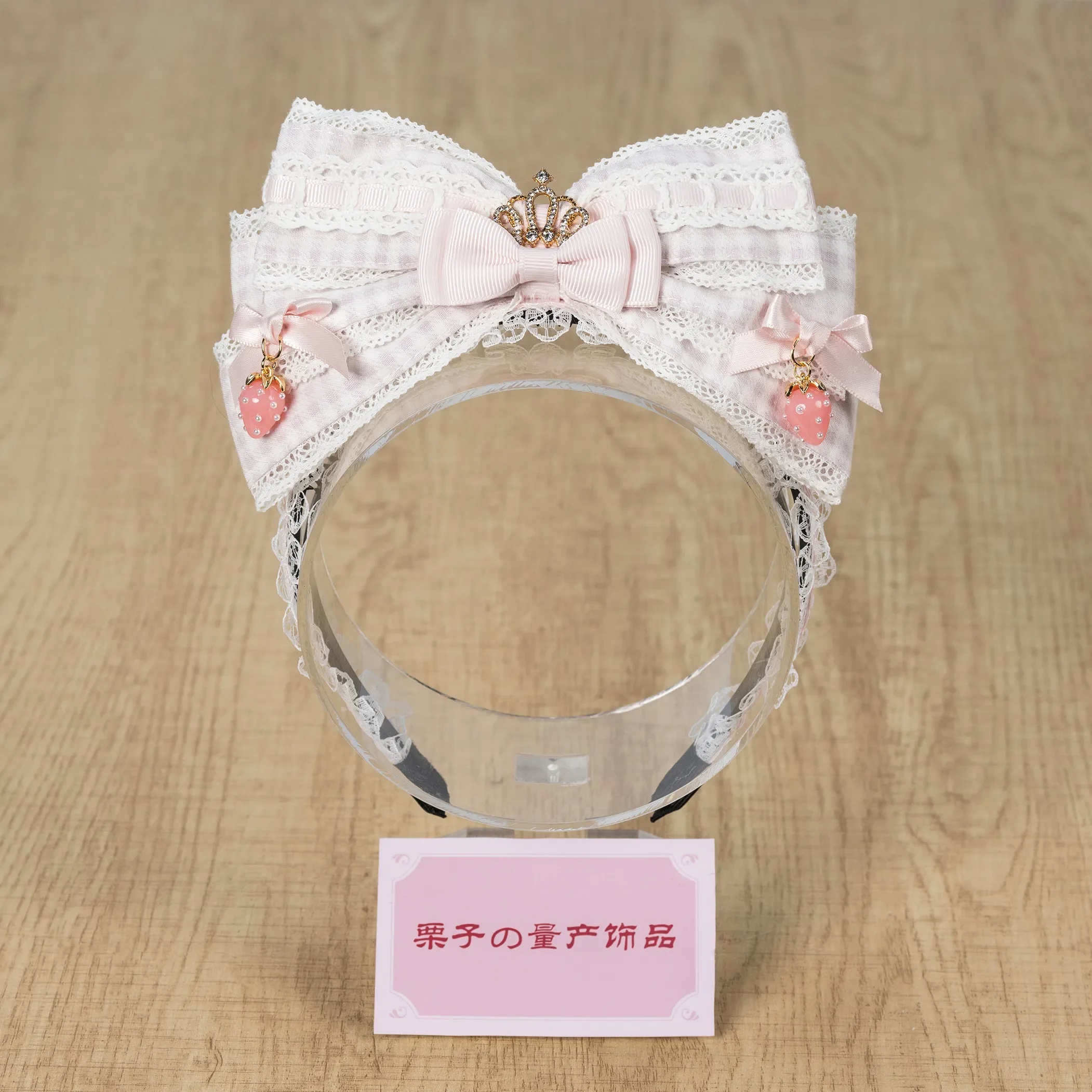 serre-tete-a-carreaux-motif-fraise-tissu-3d-grand-nœud-style-kawaii-serre-tete-de-princesse-lolita-accessoire-de-coiffure-lolita-japonais