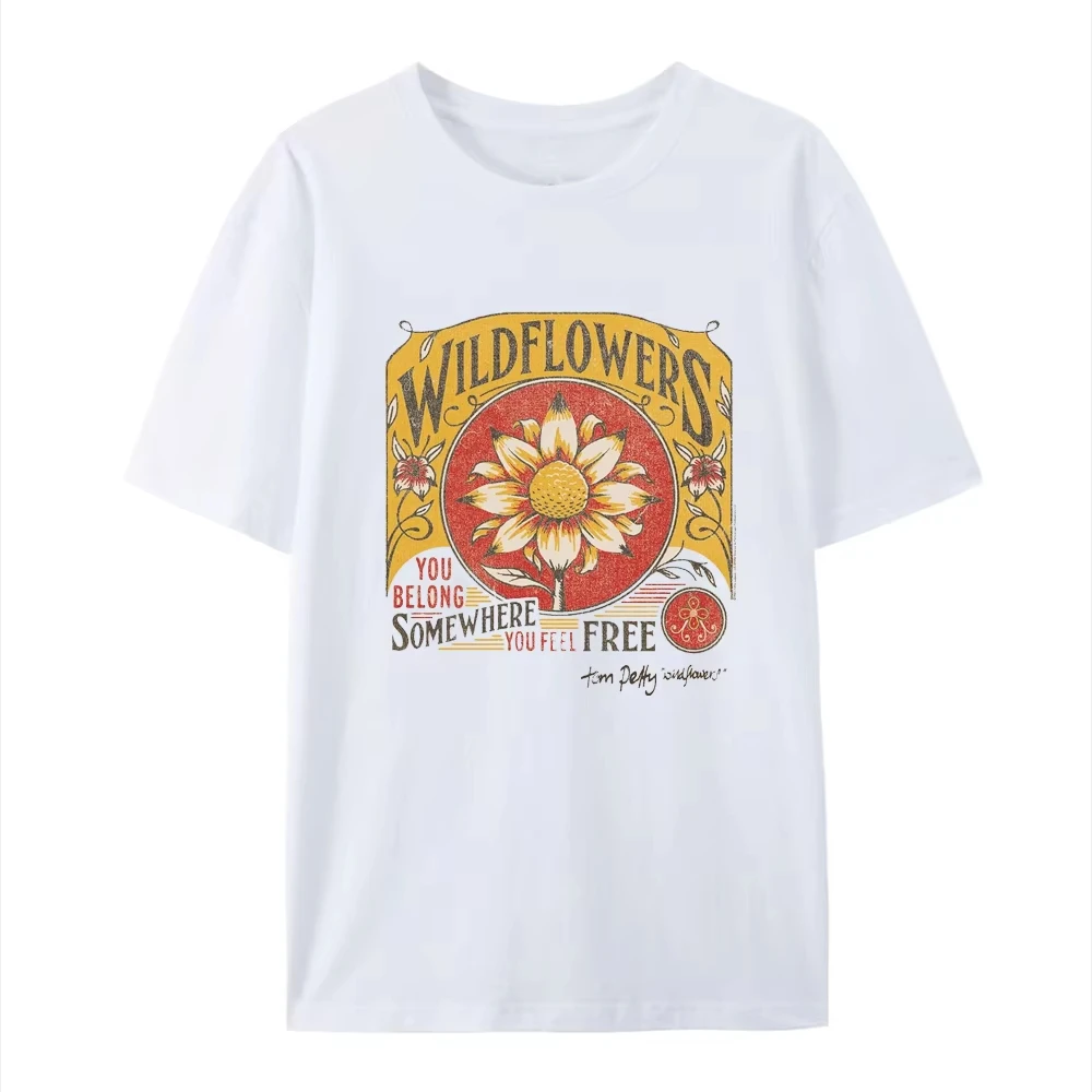 Klassisch lässig Tom Petty Wildflowers You Belong Somewhere You Feel Free Erwachsene Kurzarm-T-Shirt 90er-Jahre-Grafik-Baumwoll-T-Shirts