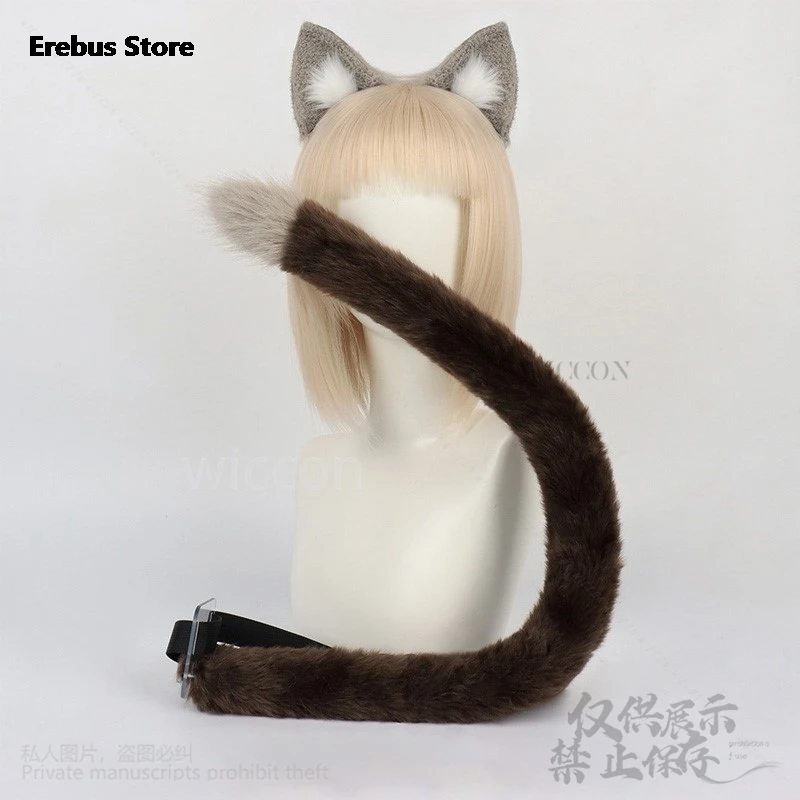 Anime Game Genshin Impact Cosplay Lynette Furry Cat Ear Hair Hoops Anime Headbands Tail Accessories Halloween Furry Fursuit Cos