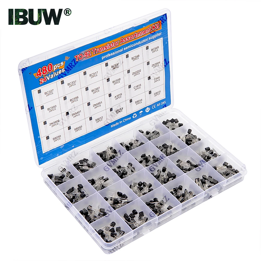 480PCS 24Values TO-92 Transistor Assortment Kit (2N2222/S8050/BC337 etc.) in Box for Arduino DIY Electronic Project Component