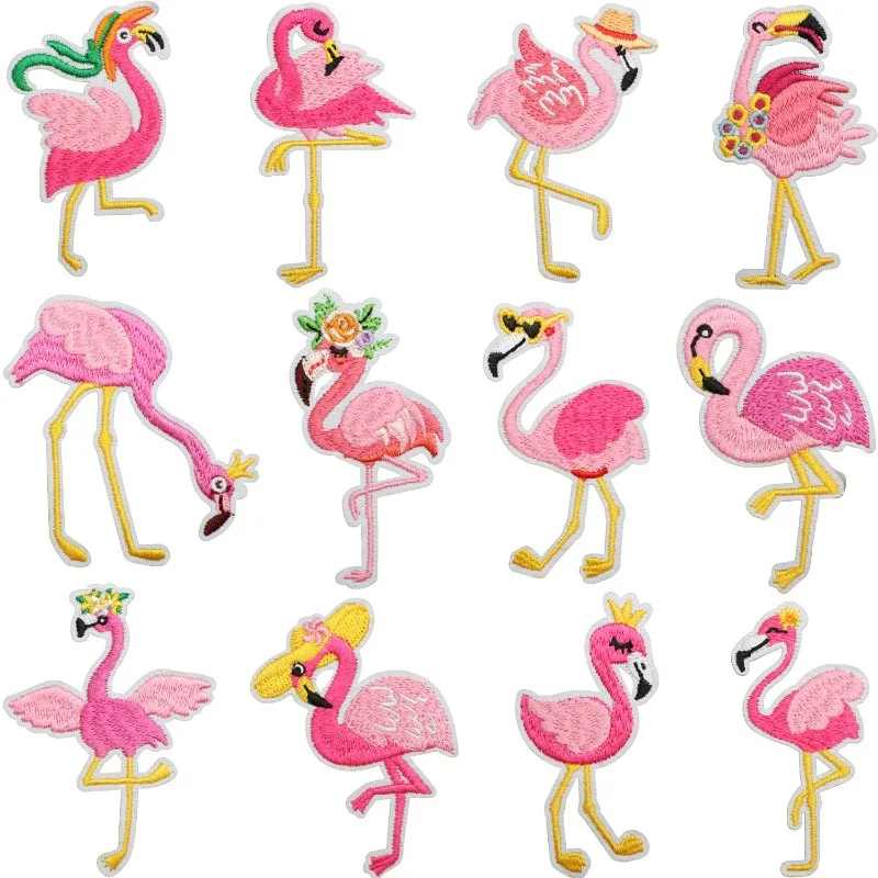 

Pink Flamingo Bird Animal Iron-on Sew Embroidered Badge Patches for DIY T-shirt Backpack Clothing Appliques Sticker