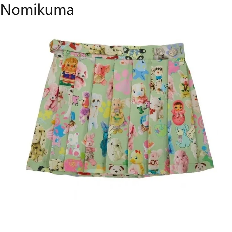 Summer Pleated Skirt Women Clothing Sweet Fashion Jupe 2024 Faldas Mujer De Moda High Waist Cartoon Print Japanese Mini Skirts