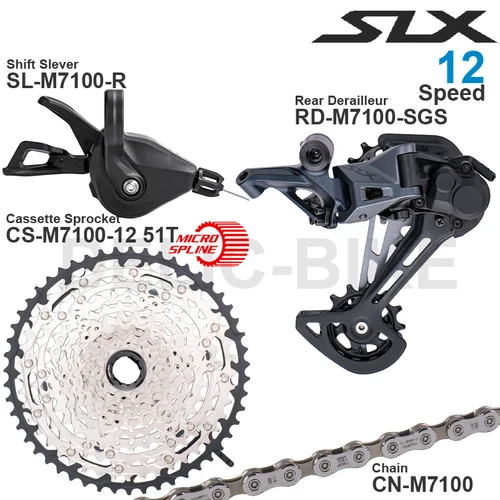 SHIMANO-desviador trasero SLX M7100 para bicicleta de montaña, 1x12v, 12 velocidades, 10-45T/51T, piñón de Cassette, cadena, 124L, Original