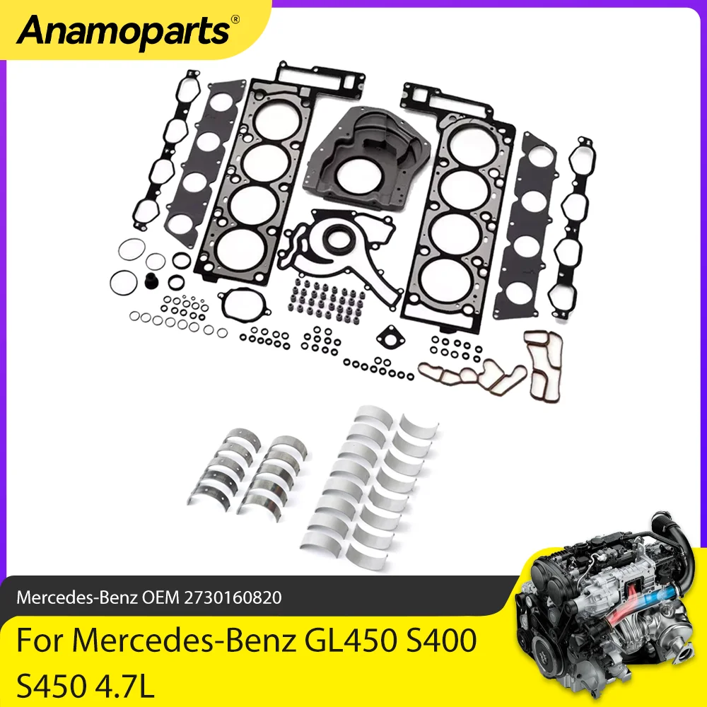 Engine Parts Rebuild Full Head Gasket Kit Main Con Rod Bearing Set Fit 4.7 L M273 For Mercedes-Benz GL450 S400 S450 4.7L V8 GAS