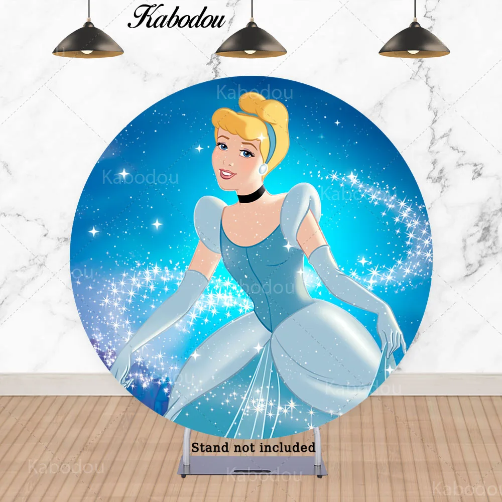 Cinderella Circle Photo Backdrop Girls Birthday Baby Shower Disney Princess Round Photography Background Cylinder Covers