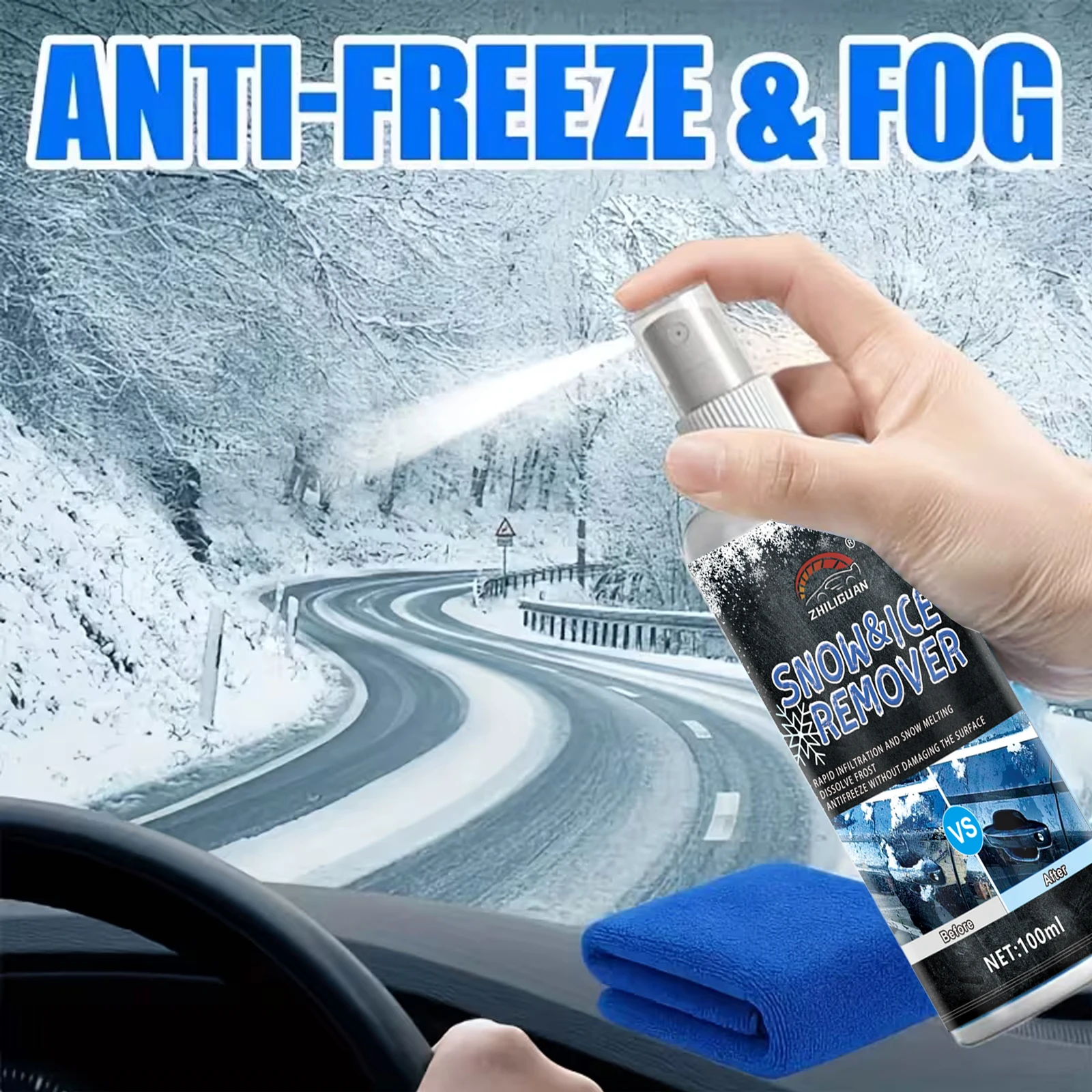 3.38oz Snow Remover Defrosting Cleaner Anti Icing And Melting Snow Defrosting Household Refrigerator Car Window Defrosting Car