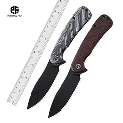 Petrified Fish PFE14 Folding knife Blade Steel Satin Balck Stonewashed Blade G10 Damascus Handle Survival Cutting Camping EDC