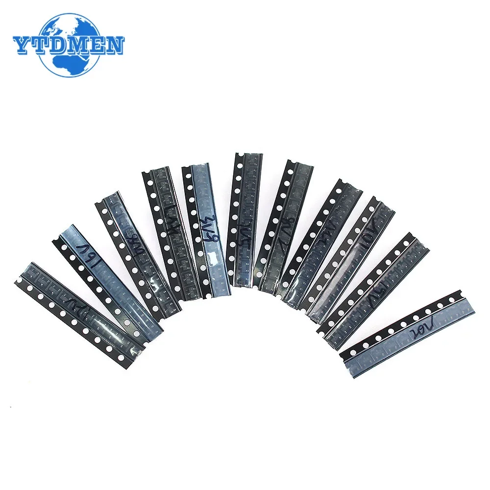 200PCS SMD Transistor Kit SOT-23 3V 3.9V 4.7V 5.1V 10V 12V 15V 16V 18V 20V 22V 24V 27V 30V 33V Voltage Regulator Transistors Se