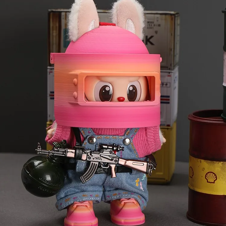 

For Labubu pink Hat PUBG battlefield same third-level helmet hat 3D printed doll clothes wear clothes accessories no dolls gift