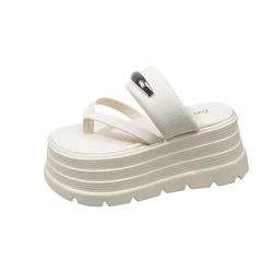 2024 New Summer Platform Wedges Slippers 8CM Heels Peep Toe Sandals Ladies Beach Flats Shoes Women Moccasins Leather Flip Flops