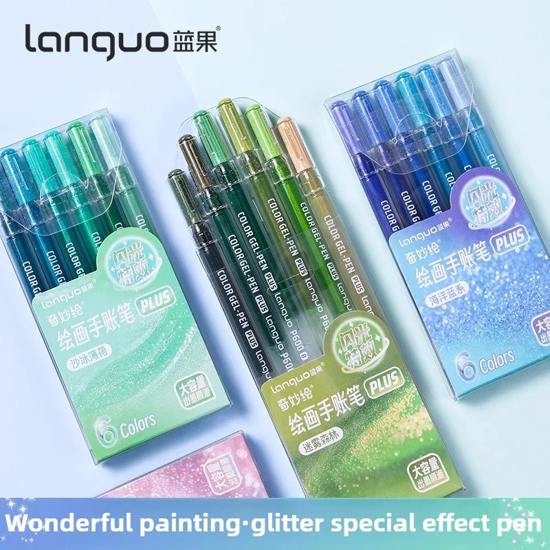 LANGUO 207/4 Colors Glitter Acrylic 0.5/1.0mm Gel Pen Large Capacity Writing Pen Painting Stationery Office School Supplies