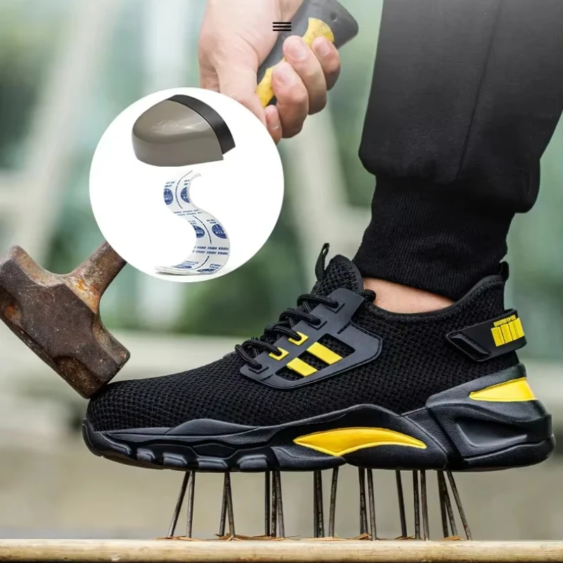 Men Steel Toe Safety Boots Lightweight Breathable Anti Smash Stab Resistant Non Slip Work Sneakers Durable Protective Footwear