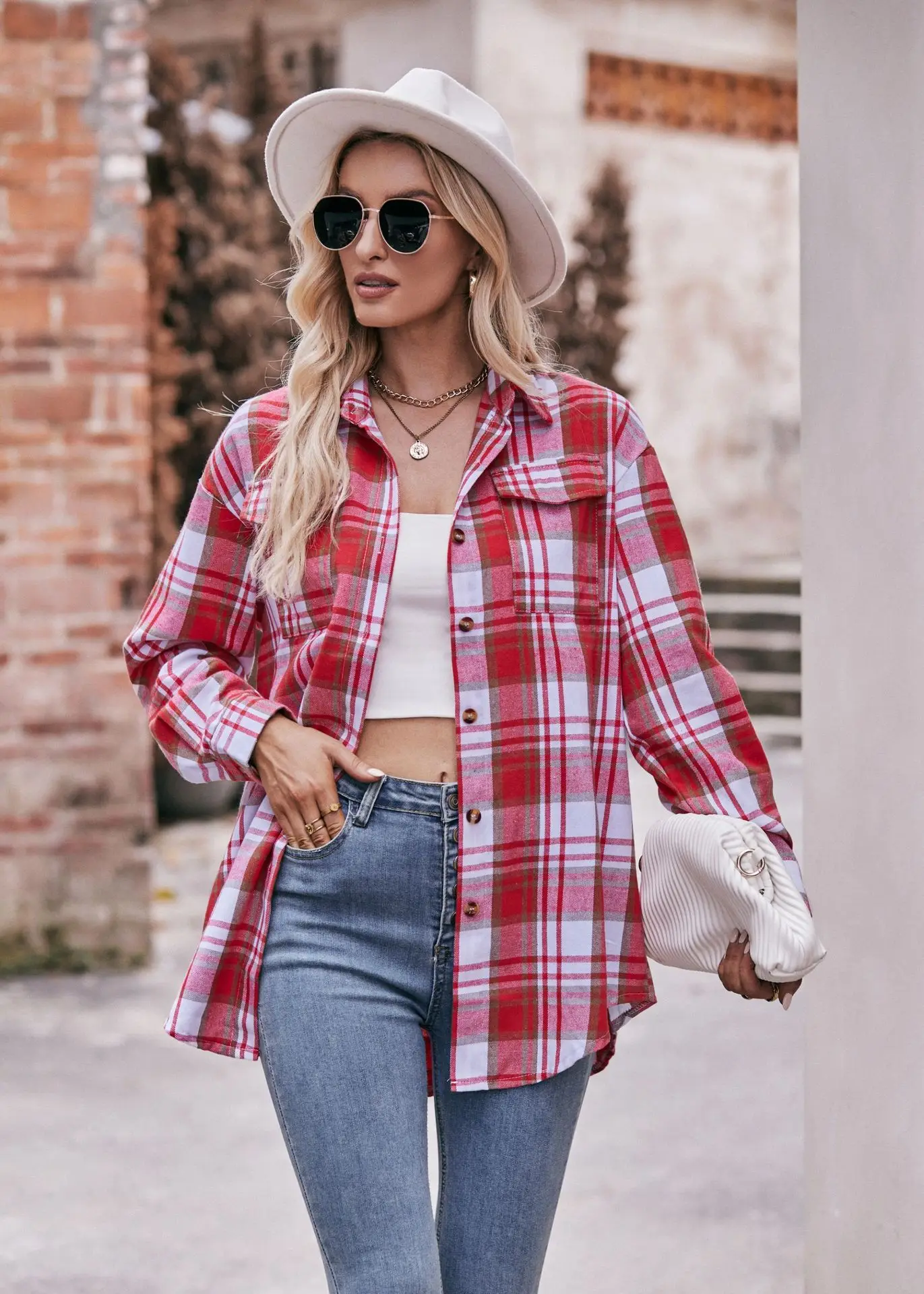 Fashion Long Sleeve Shirts For Women 2023 Spring Spring Casual Loose Button Shirt Women Autumn Office Plaid Print Blouse Top