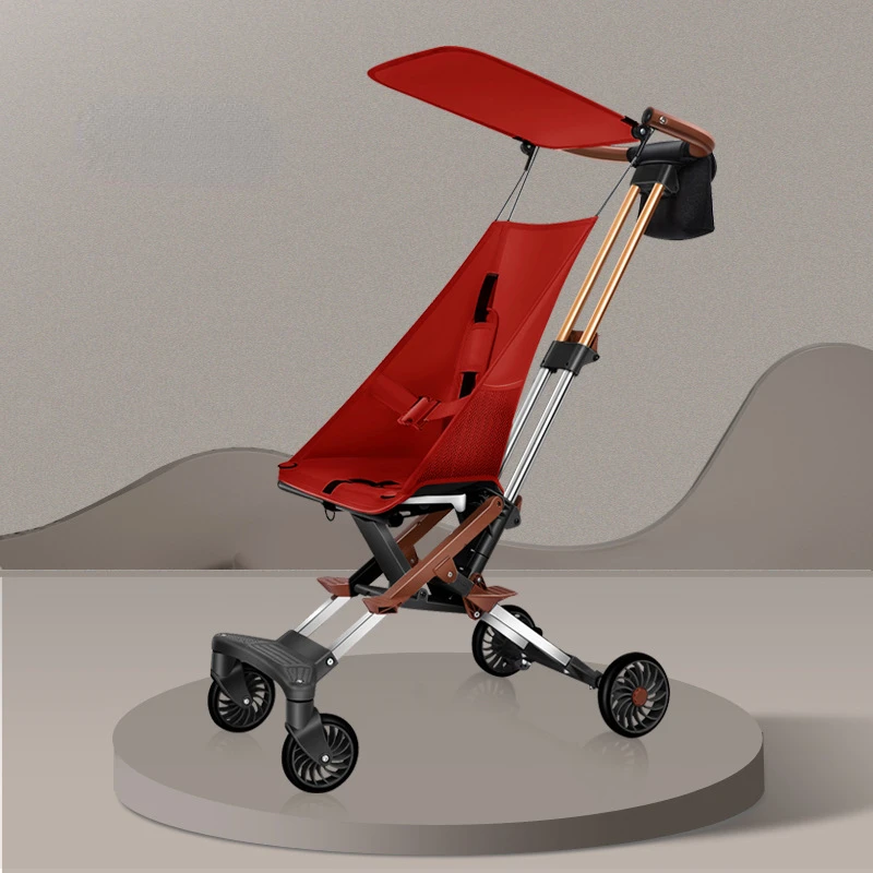 Portable Folding Four Wheel Baby Strollers, Aluminum Alloy Stainless Steel Children's Trolley, Simple Lightweight Strollers