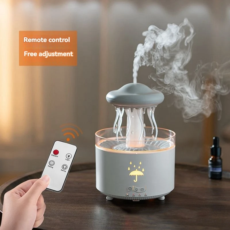 Raindrop Humidifier For Bedroom Office Essential Oil Diffuser With 7-Color LED Lights 300ML Dynamic Jellyfish Humidifier