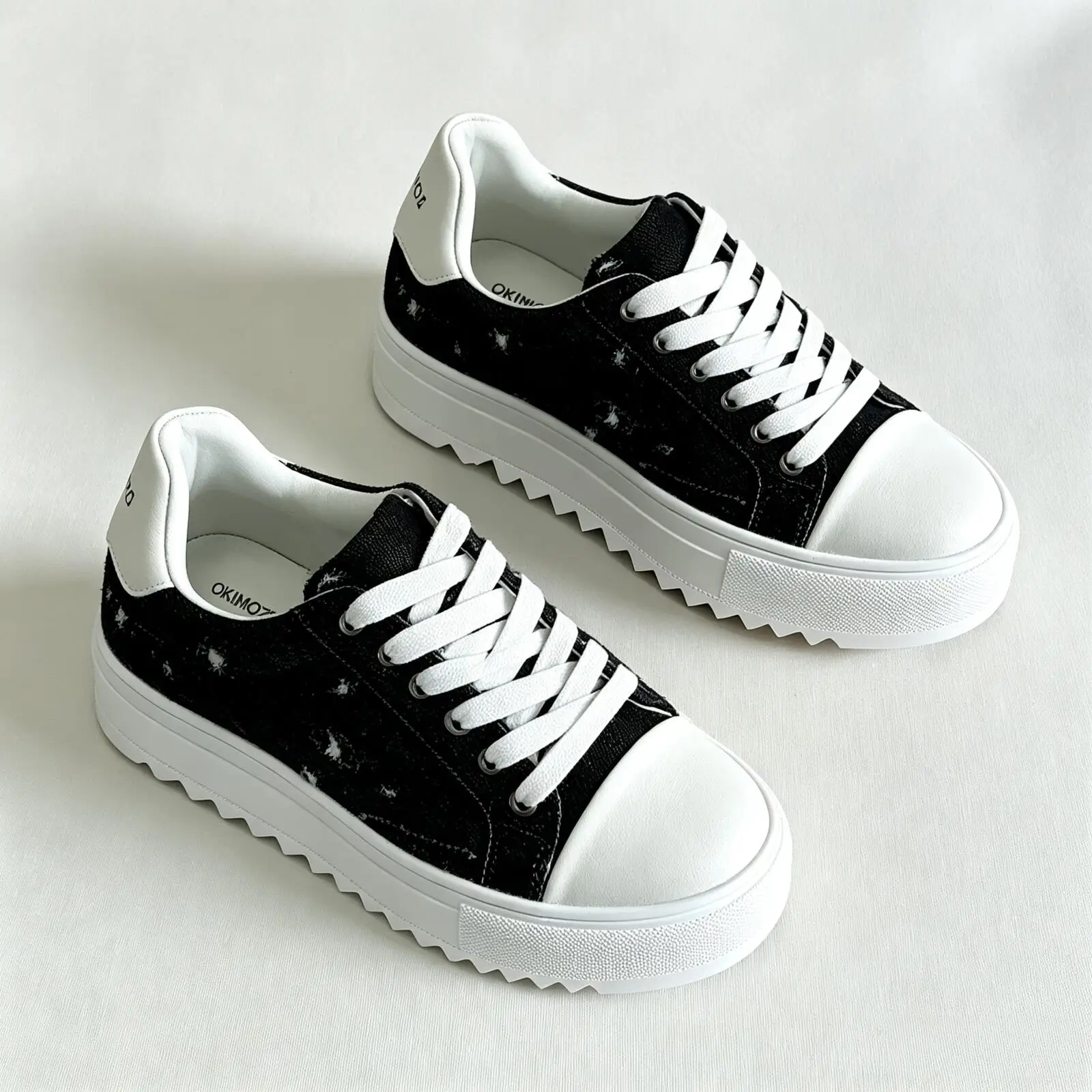 Okimoz Men Height Increasing Distressed Ripped Platform Canvas Sneakers Autumn Winter Low Top Lace Up Casual Campus Daily Skate