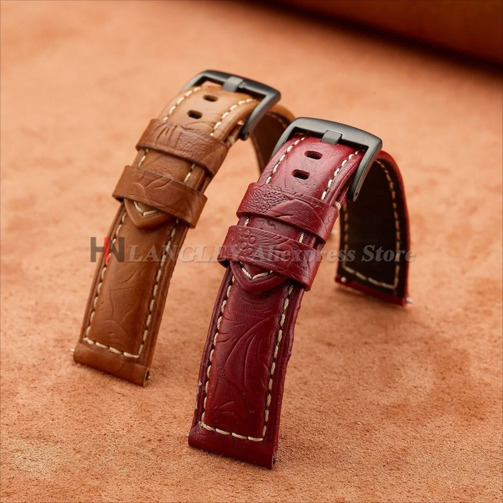 مجنون الحصان جلد طبيعي حزام (استيك) ساعة لأوميغا لبانيراي نحت الأعمال سوار 20 مللي متر 22 مللي متر 24 مللي متر 26 مللي متر الرجال النساء الأساور