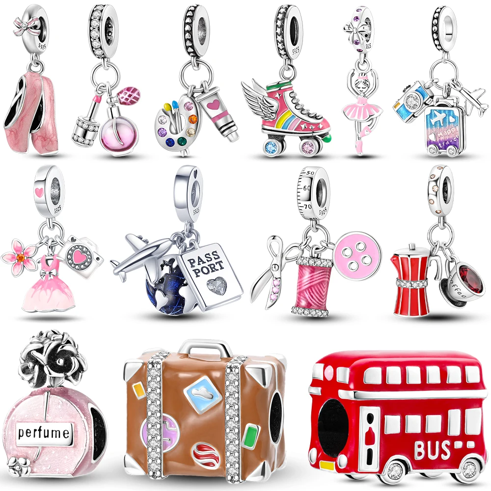 

Fit Original Bangle Charms Travel 925 Silver Coffee Perfume Charm Pendent Dangle Beads Bracelet Necklace DIY Women Jewelry Gift