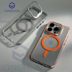 For Magasfe Case Metal Lens Holder Shockproof Bumper Magnetic Wireless Charge Transparent Cover For iPhone 15 14 13 12 Pro Max