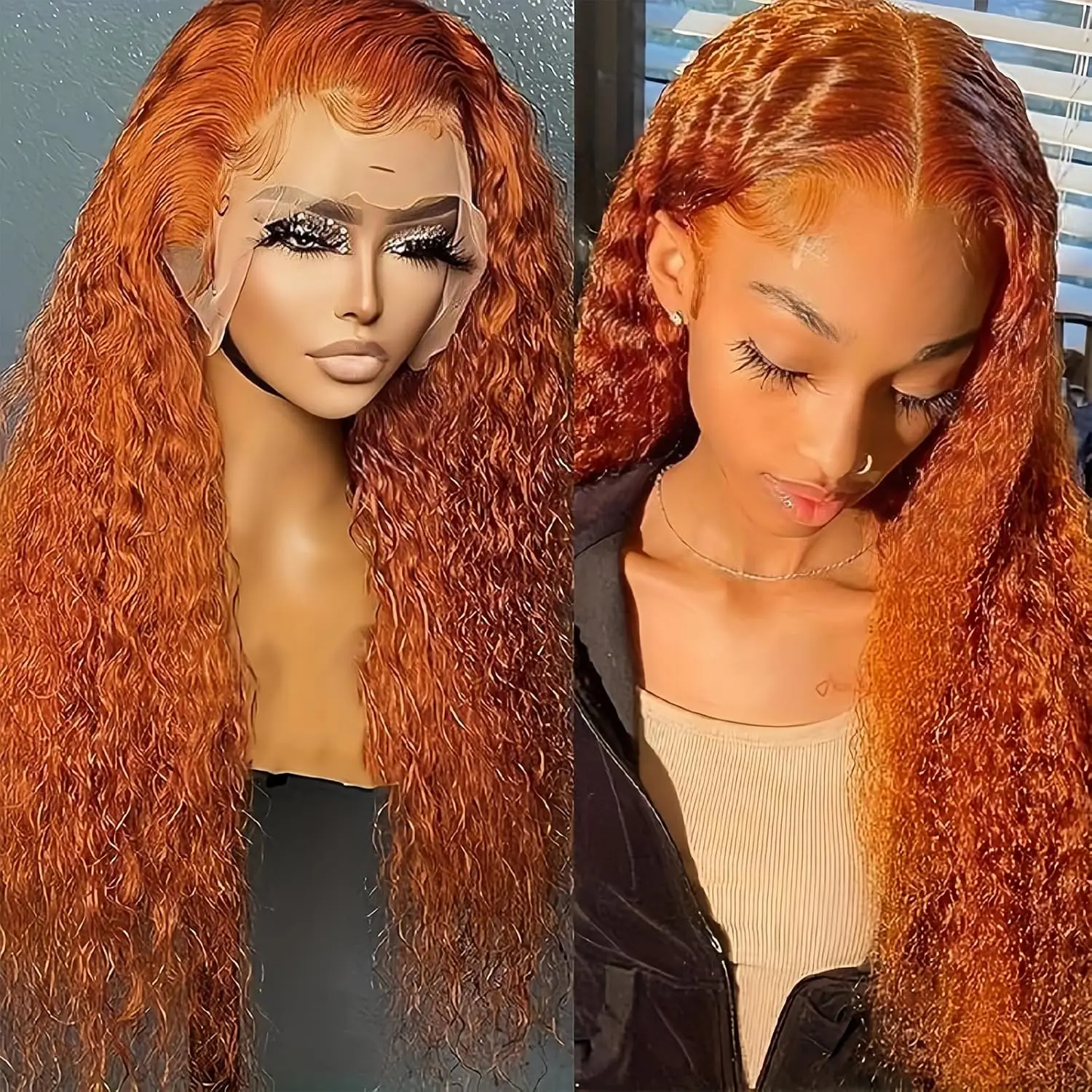 

40 30 Inch 13x6 HD Lace Front Wig Ginger Human Hair Wig Deep Wave 350 Orange Ginger Colored Curly Wigs Preplucked Water Wave