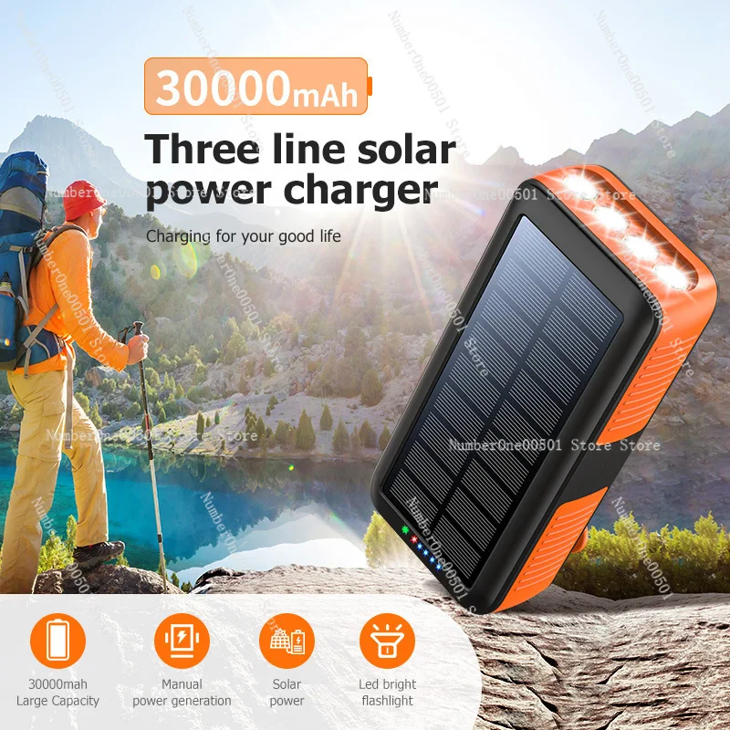 

Hand cranked solar power mobile power supply 63200mAh Self-contained cable 4LED light Power bank CE/FCC