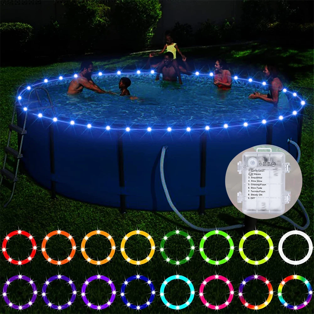 Submersible LED Rim Light Pool LED Trampoline Lights Battery Remote Control Waterproof Outdoor Rim Ground Trampoline Night Light