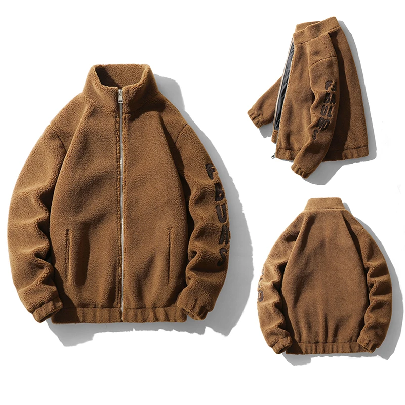 

Fashion Trend Letter Embroidery Berber Fleece Coat Winter Thick Warm Jacket Men's Casual Loose Jackets Thickened Men Clothes