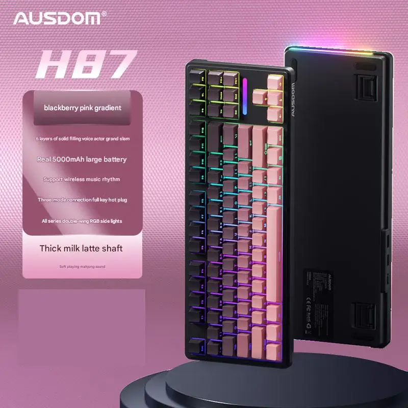 

Механическая клавиатура AUSDOM H87, 87 клавиш, с возможностью горячей замены, 10000 мАч, беспроводная RGB, индивидуальная прокладка переключателя Hi-Fi, стабилизация игровой клавиатуры