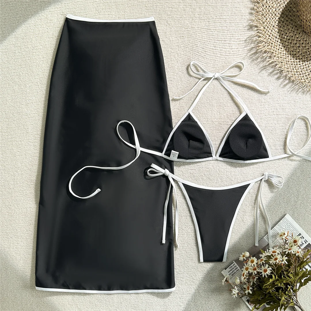Neues 3-teiliges Bikini-Set mit Rock, Rüschen und Splicing-Design, Damen-Badebekleidung, dreiteiliger Bikini, Badeanzug, Badebekleidung, Schwimmbekleidung V7072 – Detail 16