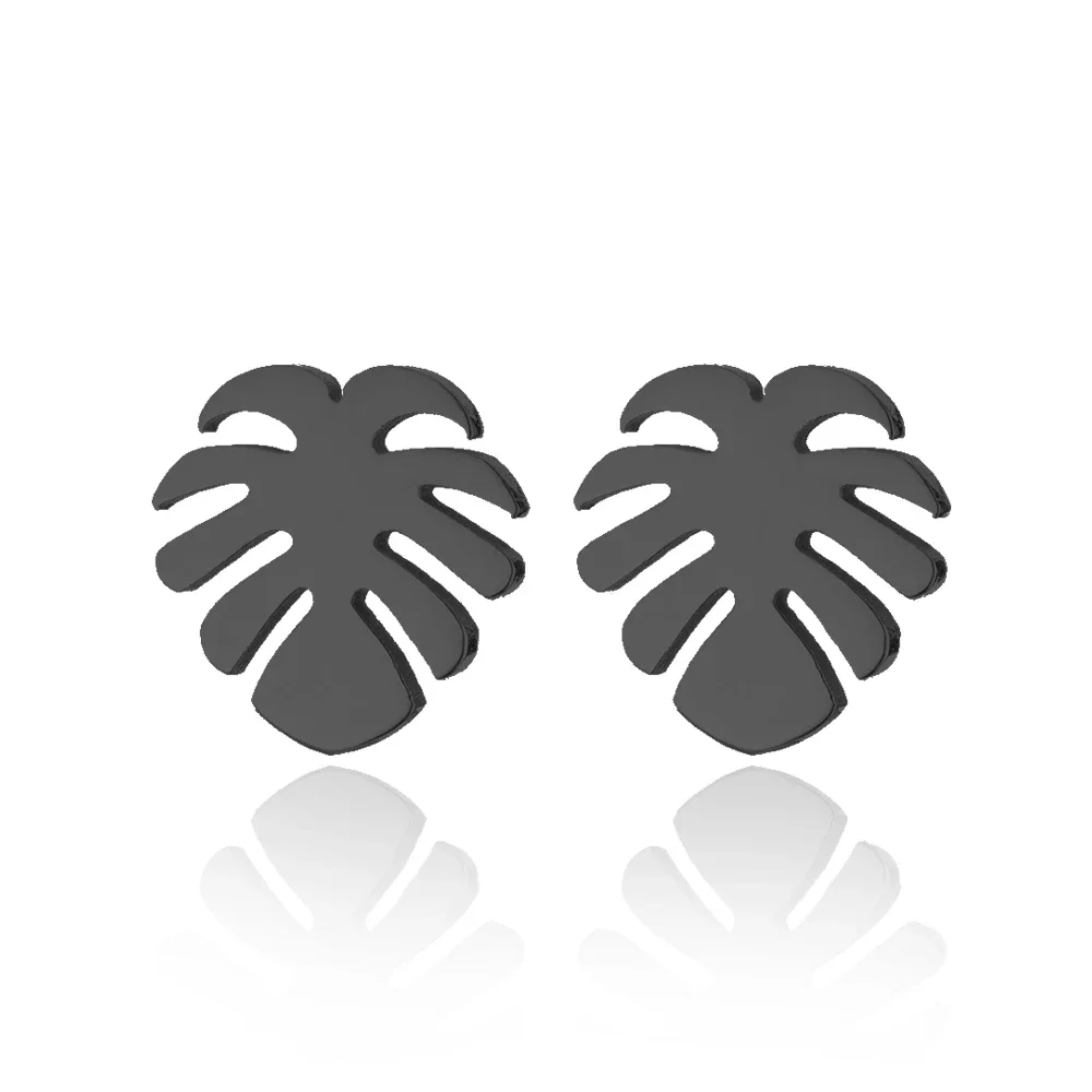 New Fashion Small Tiny Tropical Leaf Earring Monstera Leaves Ear Stud Plant Wood Brincos Bff Gift 2021 Stainless Steel Jewelry