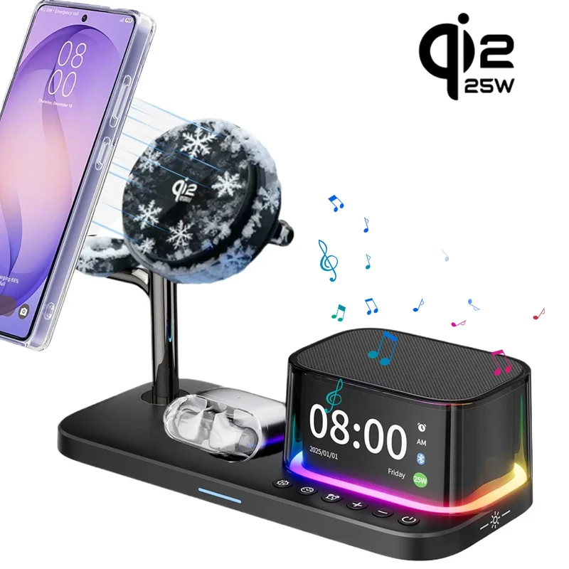 Caixa de Som Bluetooth Sem Fio Qi2 25W com Resfriamento ICE e Carregador Magnético Sem Fio de Carregamento Rápido para Samsung, iPhone, Galaxy, Apple 