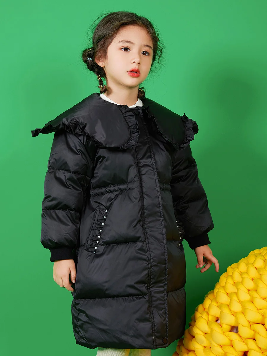 90% White Duck Down Thick Warm Long Parka 2022 Winter Red Black Fashion Turn-down Collar Lapel 3T 8yrs Kids Coat 150cm Height