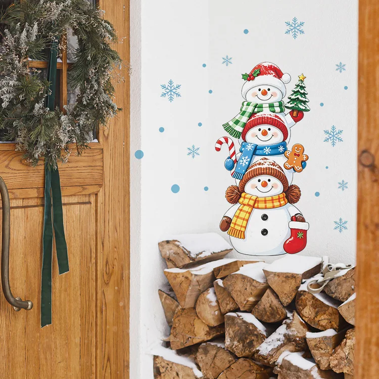 Cartoon Schneemann Schneeflocke Wandaufkleber Weihnachten Wohnzimmer Hintergrund Dekoration Wandbild Heim Festlich Verschönernde Dekor-Aufkleber – Detail 3