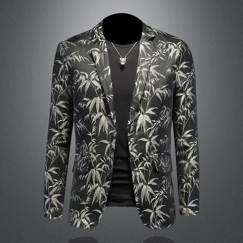 

Spring 2025 Men's Casual Large Size Printed Slim Fit Jaet Thin Flower West Coat Faionable Urban Sle Long Sve Suit