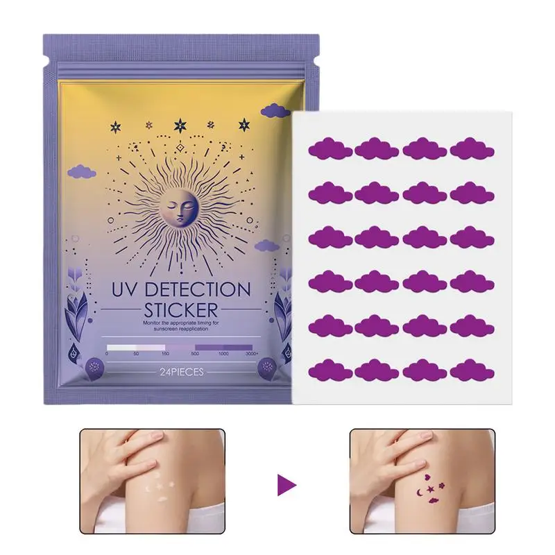 24pcs UV Detecting Patches UV Test Stickers UV Sunscreen Protector Facial Sun Block Patch UV Dots Sun Stickers Sun UV Sticker