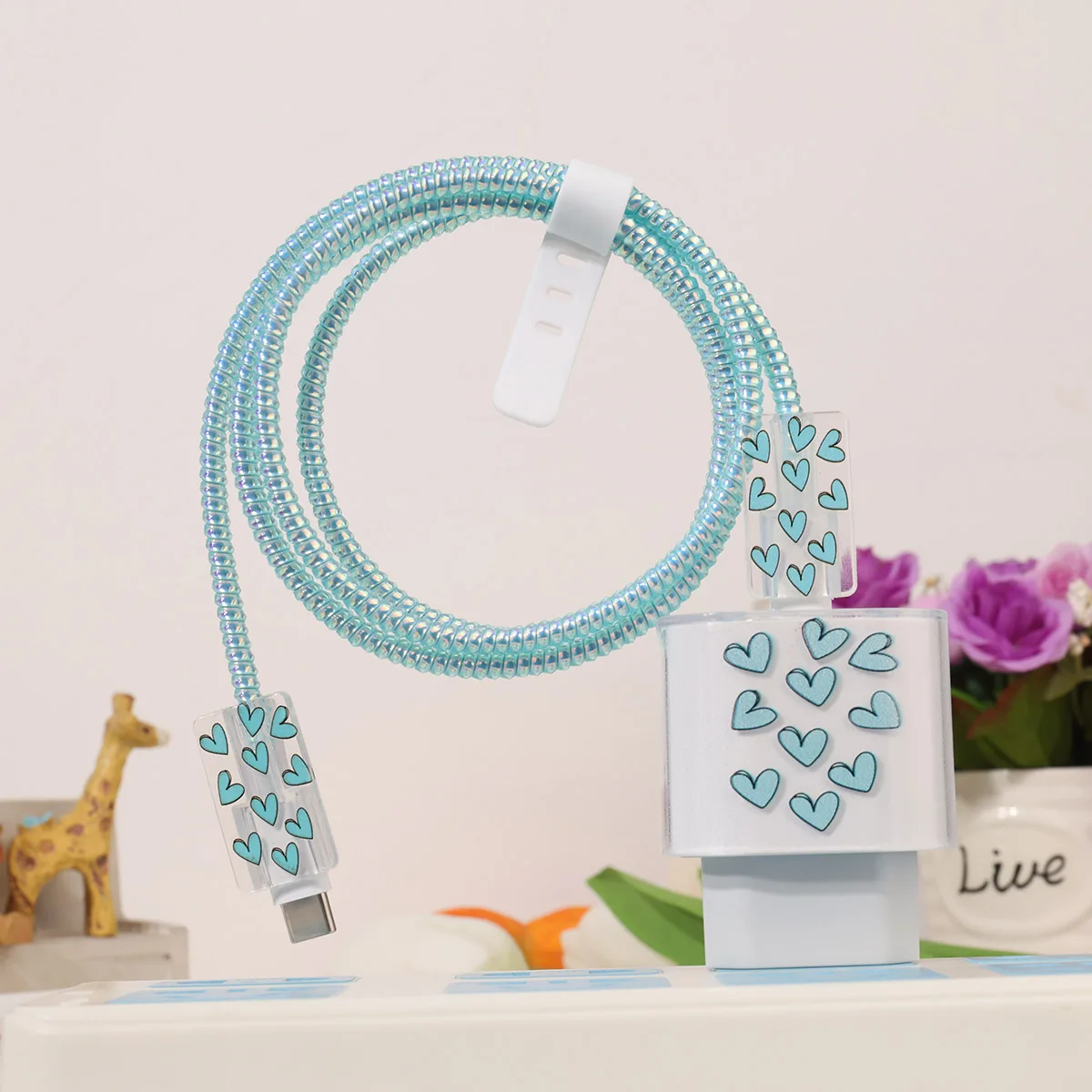 Cute Data Cable 20W 18W Protective Cover For iPhone 17 16 15 14 Pro Max Xiaomi Samsung Cherry Flower EU Charger Protector