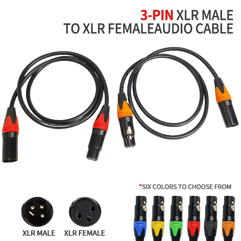 XLR Microphone Cable 3-Pin Male to Female 50cm 1m 2m 3m 5m 10m Balanced Audio Cable for Mic Speaker Amplifier PA System
