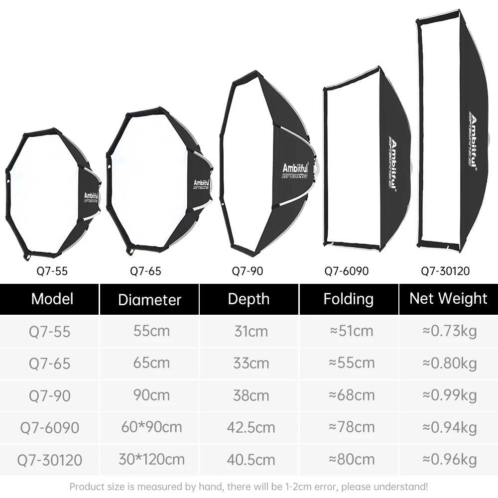 AMBITFUL Q3/Q7/Q9 Series Quick Release Softbox 40cm 60cm 65cm 90cm Octagonal softbox 120cm 60*90cm 30*120cm Square softbox
