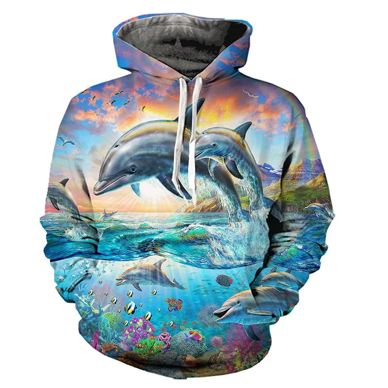 Dolphin Hoodies Kawaii Animal 3D Print Men Women Hooded Sweatshirts Oversized Harajuku Pullovers Y2k Tracksuit Tops Kid Clothing