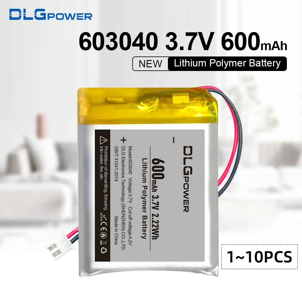 DLGpower 603040 3.7V Lithium Polymer Battery 600mAh Rechargeable Lithium Ion Battery for Beauty Meter Kids Storyteller Speaker