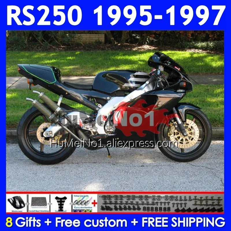 Body For Aprilia RS250 RSV250RR black stock RS-250 RSV250 R 317No.29 RS 250 RSV 250 R RR 1995 1996 1997 RS250R 95 96 97 Fairing