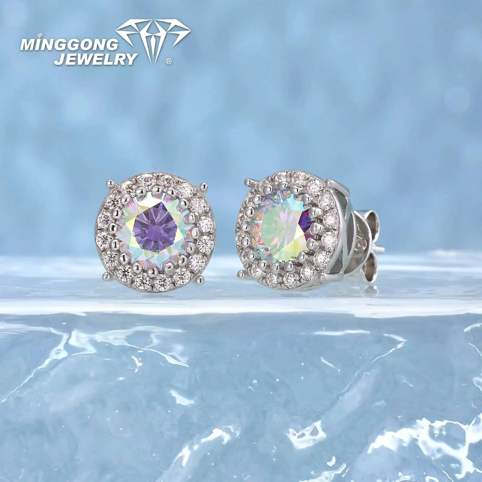 S925 VVS Moissanite Rainbow Moissanite Cluster Solitaire Earrings Fashion Design Moissanite Hip Hop Style Men Women Classic