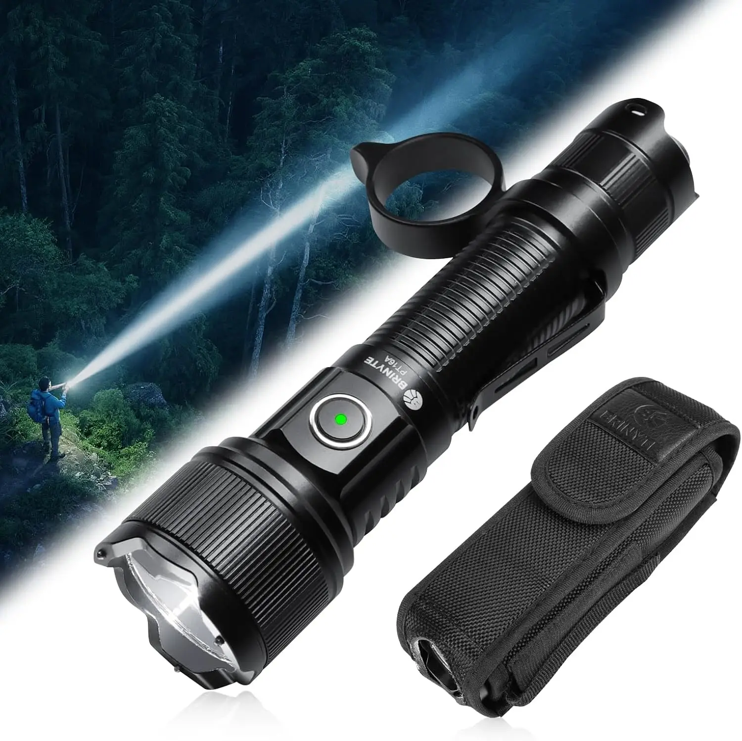 

Тактический фонарь 3000 люмен, перезаряжаемый через USB-C, водонепроницаемый IP68, с 6 режимами для кемпинга и экстренных ситуаций