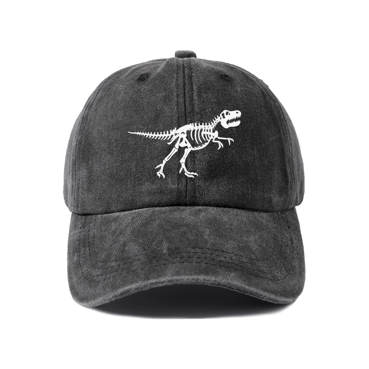 Dinosaur Skeleton Line Art Graphic Baseball Cap, Vintage Washed Adjustable Unisex Dad Hat, Casual Gift