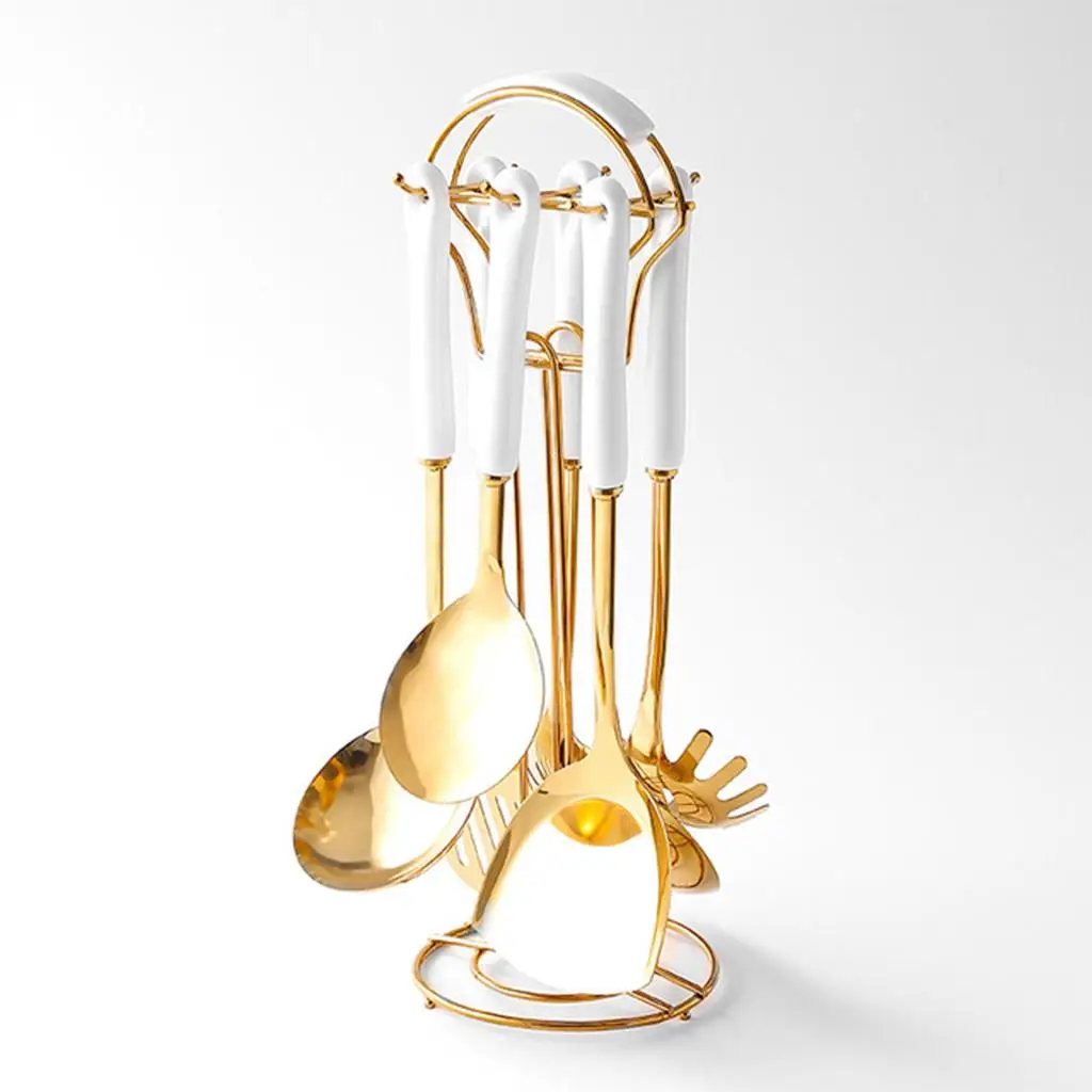 7-Piece Utensils Set with Holder, Kitchen Utensil Set with Rotating Stand Resistant Cooking Utensils Set with Holder