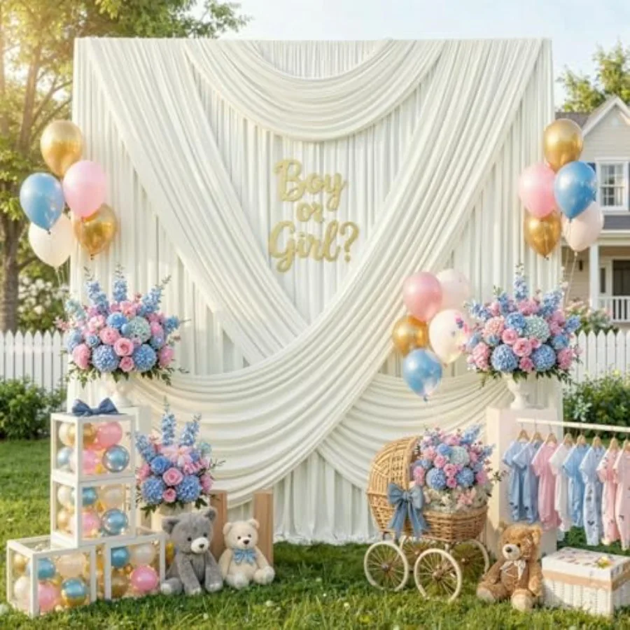 

Wedding photography backdrop: wrinkle-free ivory silky polyester, 20ftx12ft, 4-panel drape for birthday party and event draping