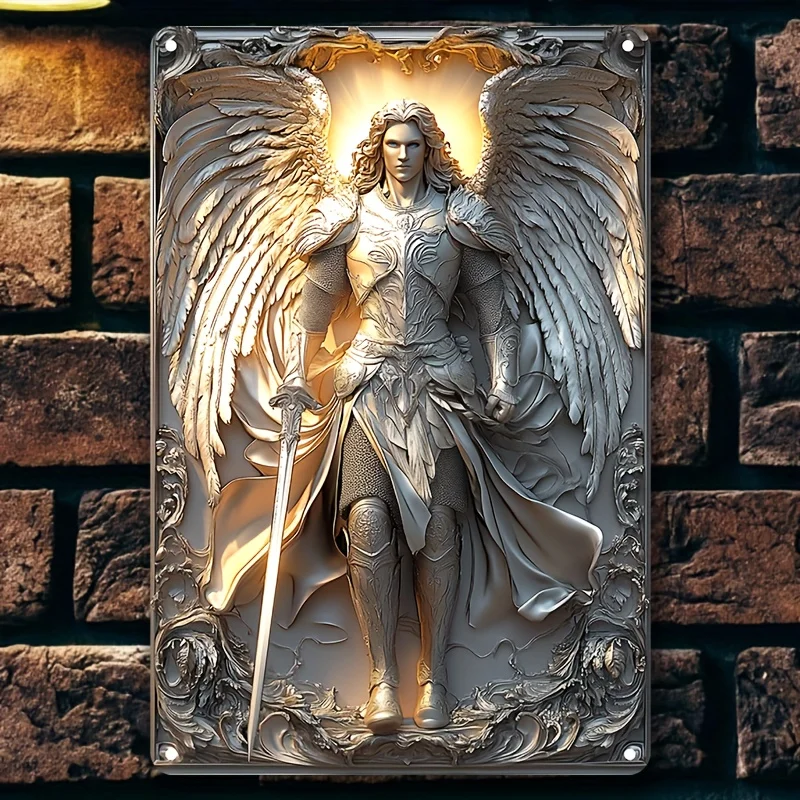 Archangel Michael, Vintage Aluminum Wall Art, Outdoor & Indoor Decorative Metal Sign for Living Room, Bedroom, Garden, Bar
