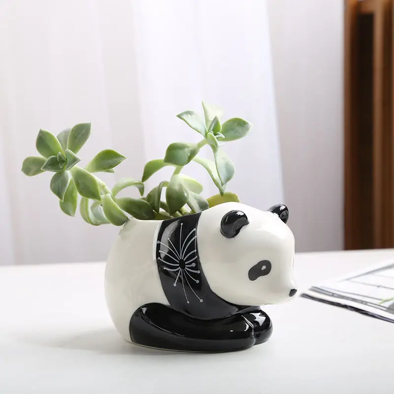 Creative Ceramic Flower Pots New Niche Cartoon Pandas Personalized and Cute Flower Pots Small and Cute Desktop Decoration