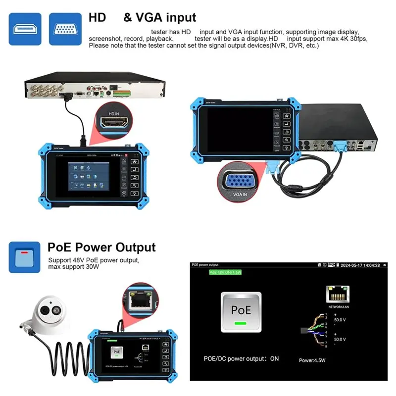 FULL-8K IP Camera Tester With Poe, CCTV Test 8MP CVI TVI AHD Analog, 5.4Inch Touchscreen RJ45 Cable TDR Tester RS485 VGA US US P