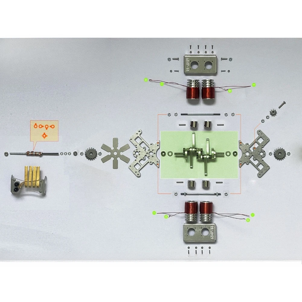 Motore V4 Motore di potenza Motore CC a pistone magnetico forte Modello di assemblaggio in metallo Motore V4 con finitura lavorata a CNC oposta orizzontalmente
